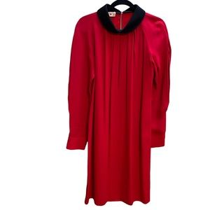 Marni Red School girl Black wool collared knee length dress size 42